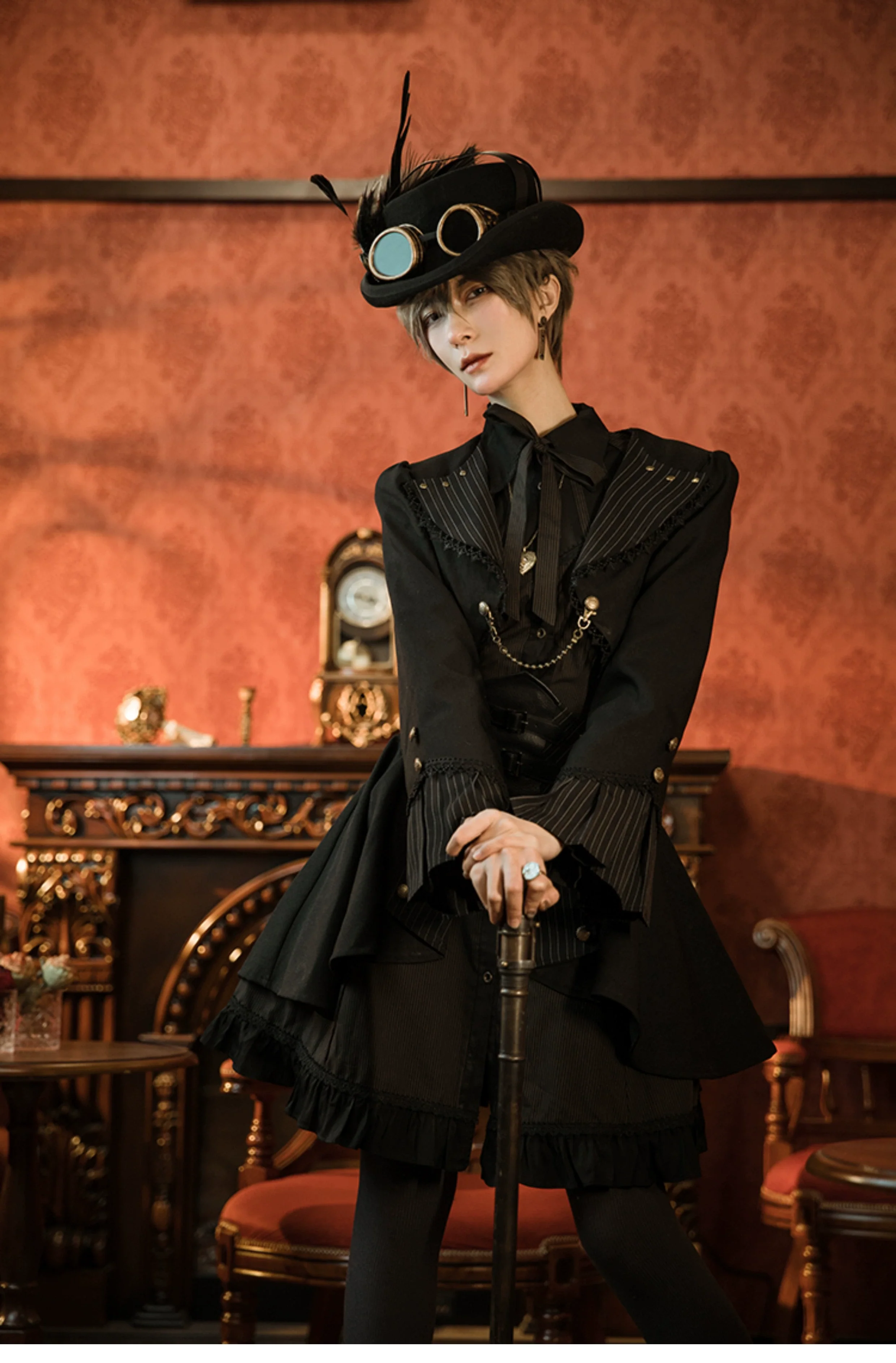 Mr. Yi's Steam Continent - Gothic Lolita Cardigan Long Sleeve Black Short Jacket - Image 28