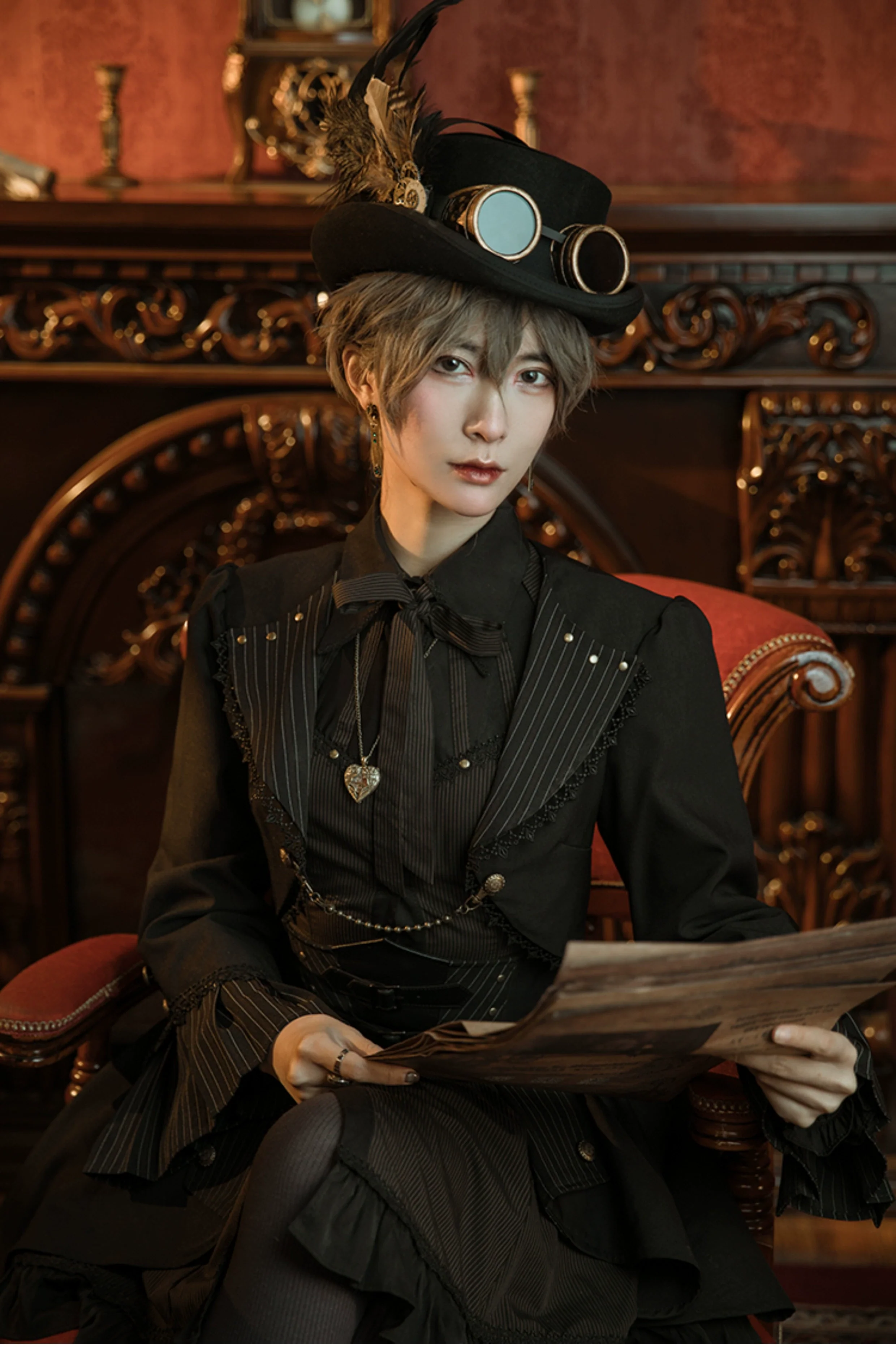 Mr. Yi's Steam Continent - Gothic Lolita Cardigan Long Sleeve Black Short Jacket - Image 29