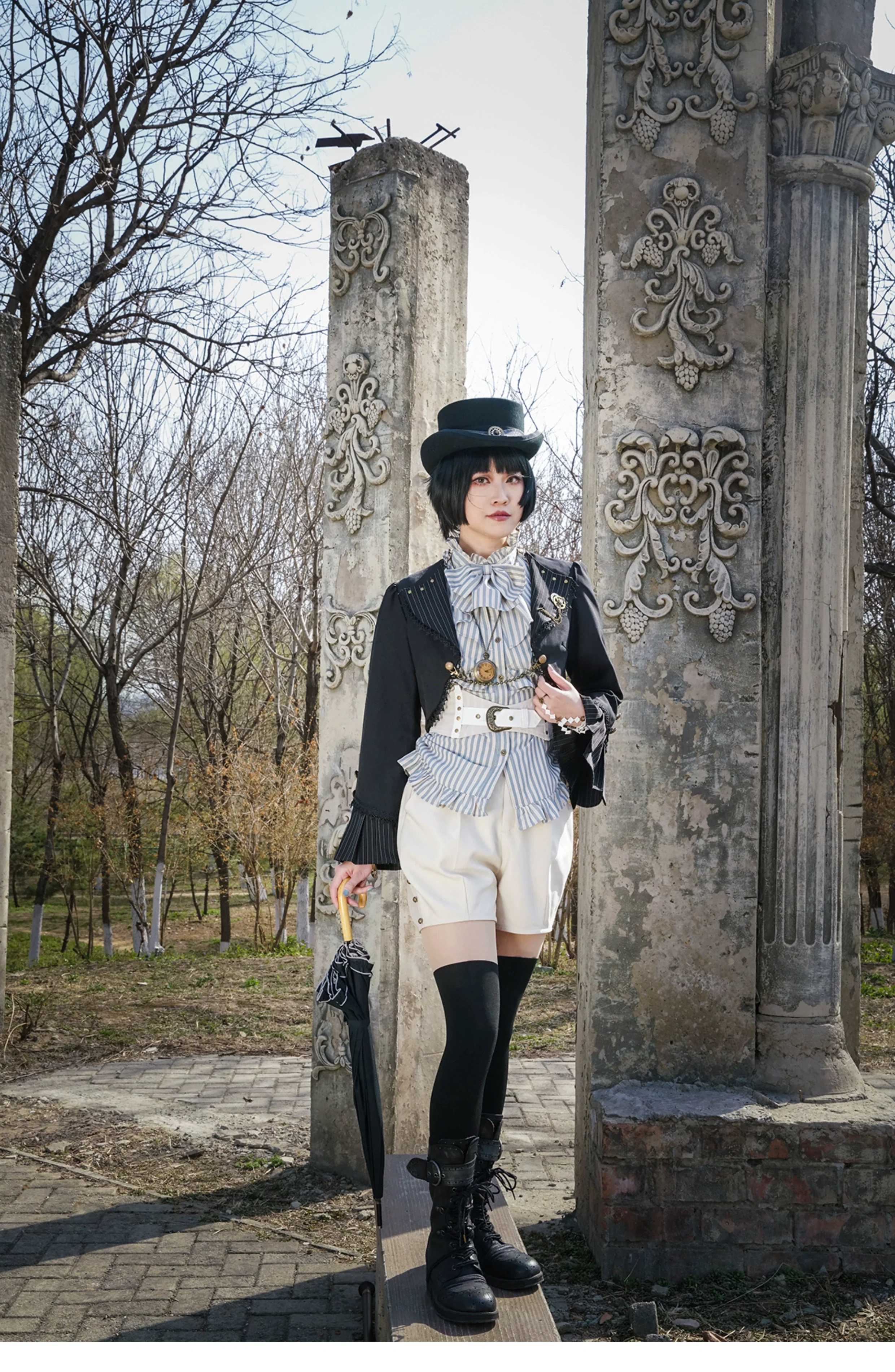 Mr. Yi's Steam Continent - Gothic Lolita Cardigan Long Sleeve Black Short Jacket - Image 3