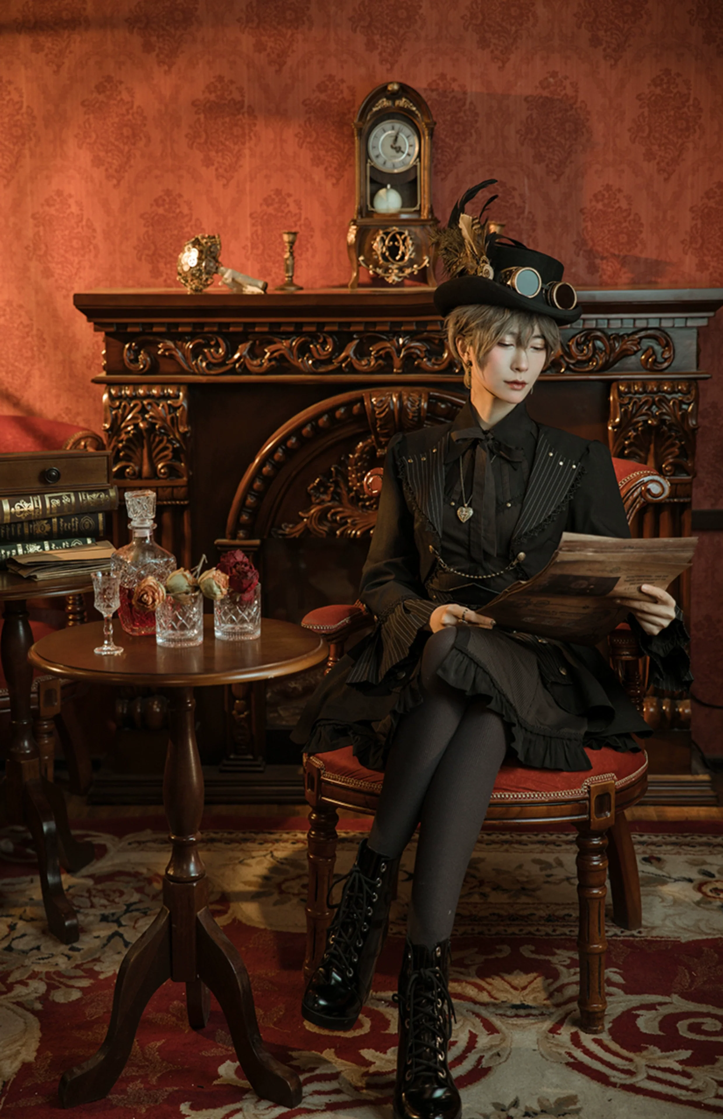Mr. Yi's Steam Continent - Gothic Lolita Cardigan Long Sleeve Black Short Jacket - Image 31