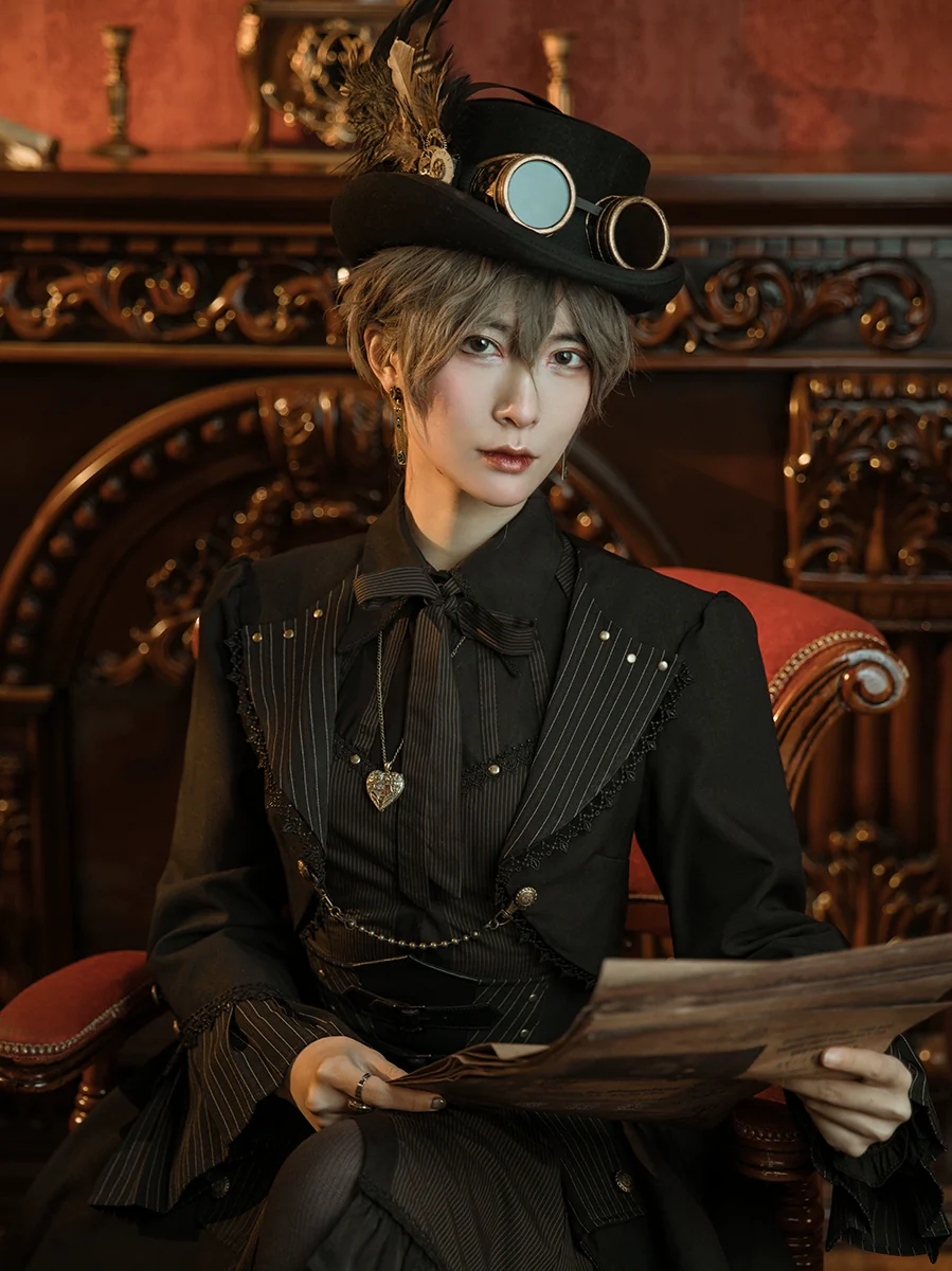 Mr. Yi's Steam Continent - Gothic Lolita Cardigan Long Sleeve Black Short Jacket - Image 32