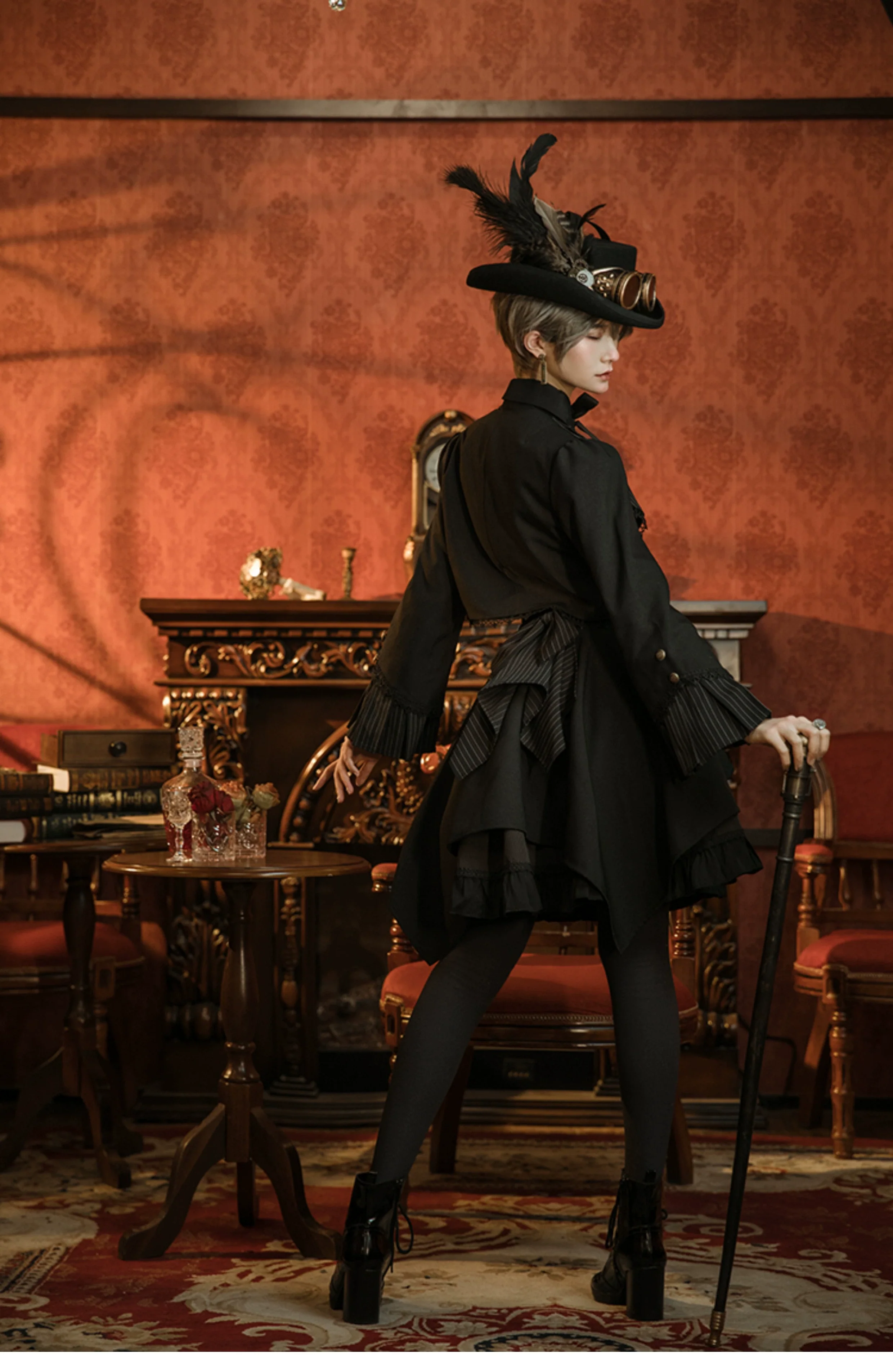 Mr. Yi's Steam Continent - Gothic Lolita Cardigan Long Sleeve Black Short Jacket - Image 34
