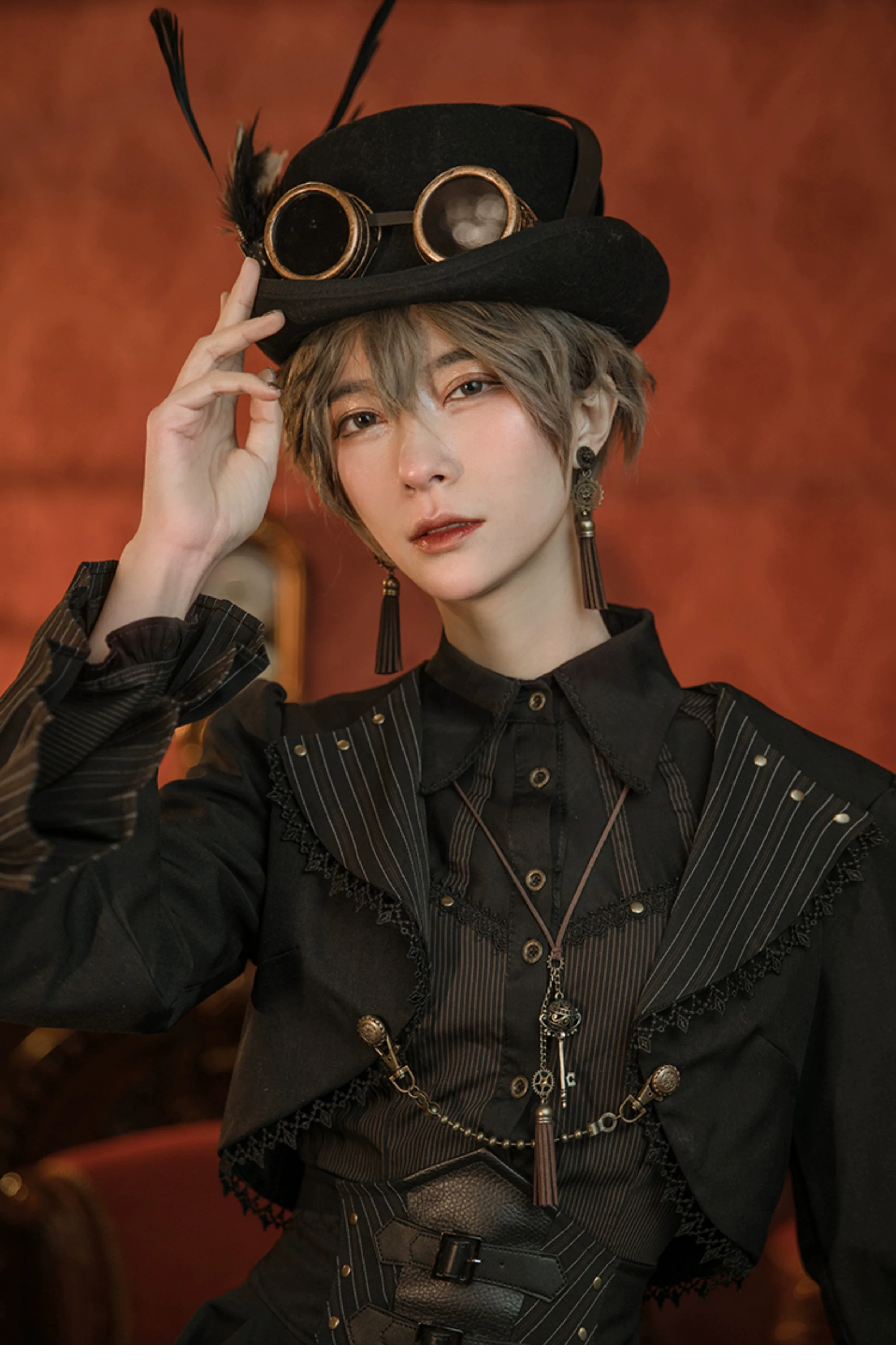 Mr. Yi's Steam Continent - Gothic Lolita Cardigan Long Sleeve Black Short Jacket - Image 36
