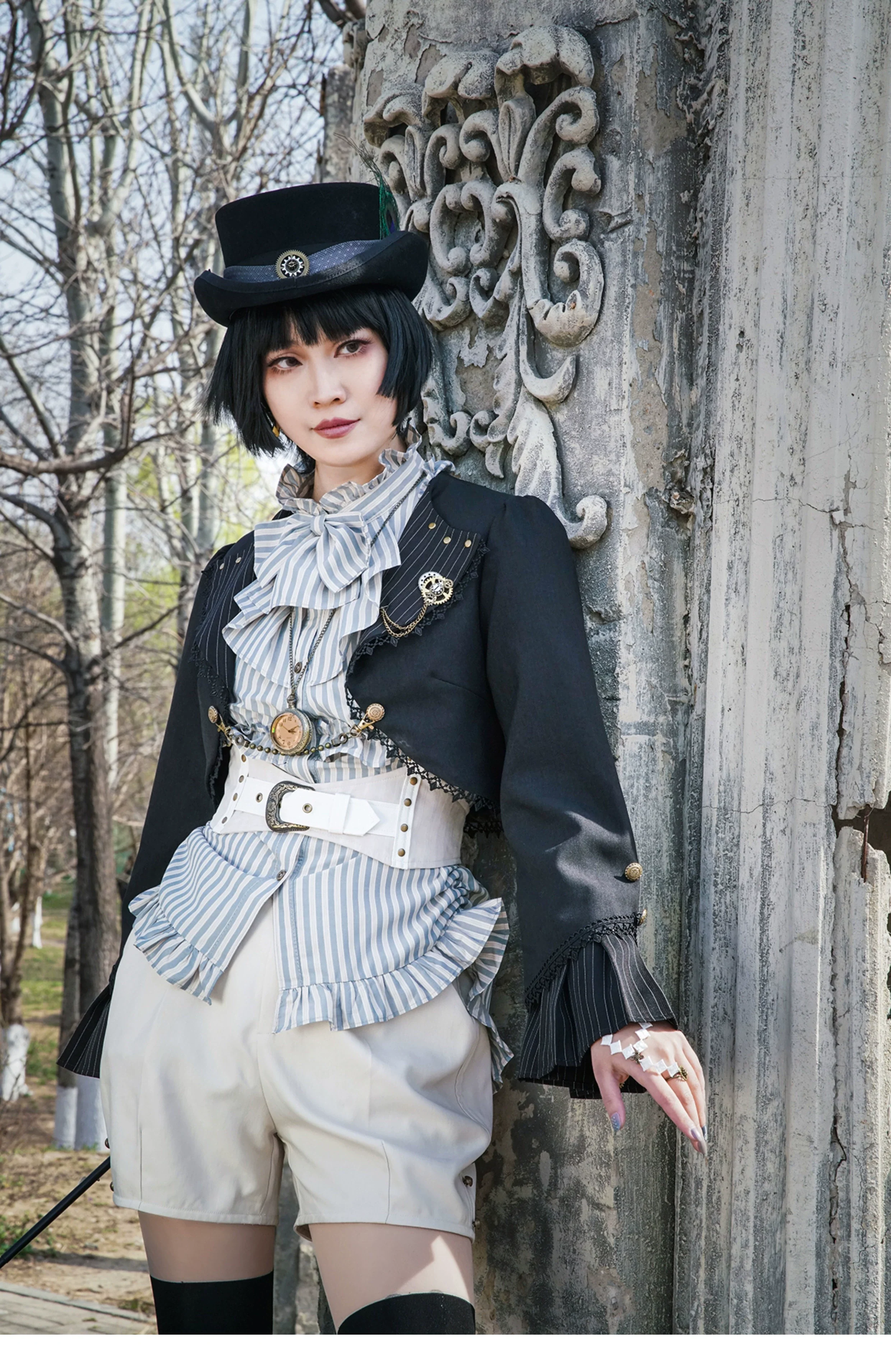 Mr. Yi's Steam Continent - Gothic Lolita Cardigan Long Sleeve Black Short Jacket - Image 4