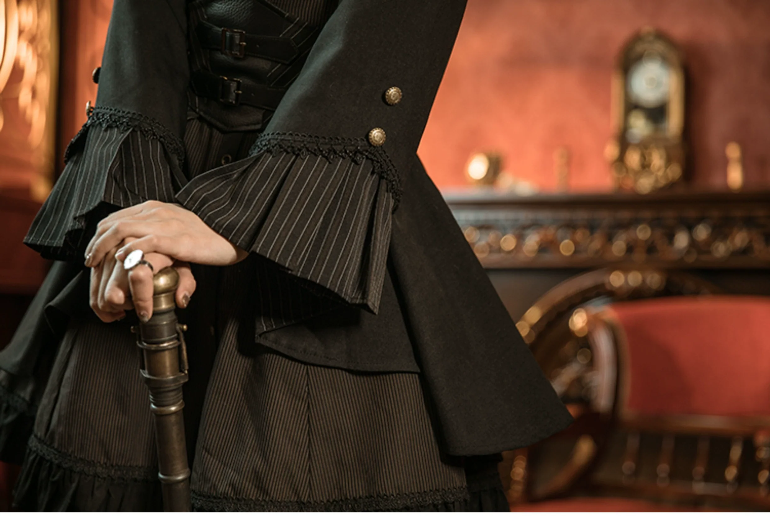 Mr. Yi's Steam Continent - Gothic Lolita Cardigan Long Sleeve Black Short Jacket - Image 41