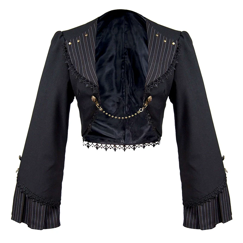 Mr. Yi's Steam Continent - Gothic Lolita Cardigan Long Sleeve Black Short Jacket - Image 42