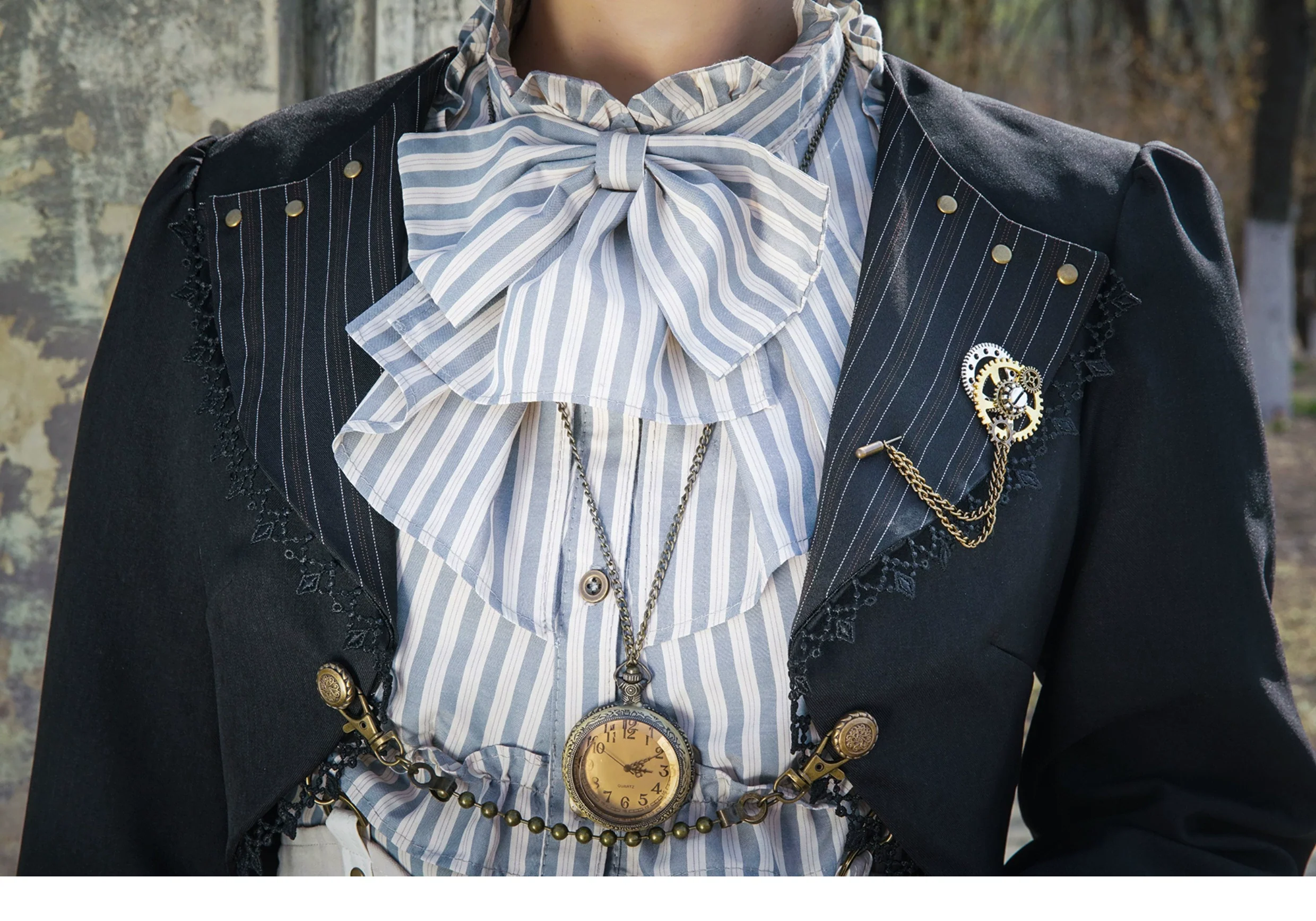 Mr. Yi's Steam Continent - Gothic Lolita Cardigan Long Sleeve Black Short Jacket - Image 9