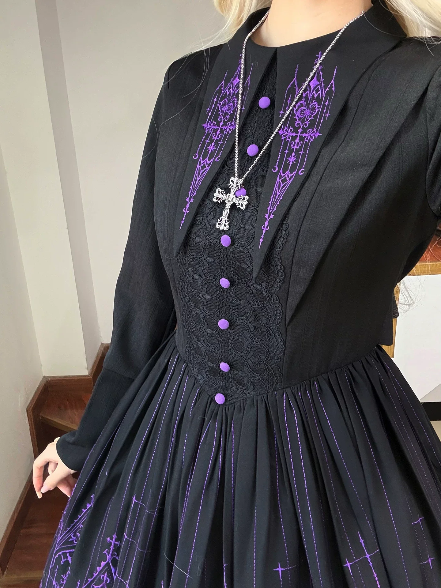 Dream Window - Gothic Lolita Church Embroidery OP Dress, Back Zipper - Image 6