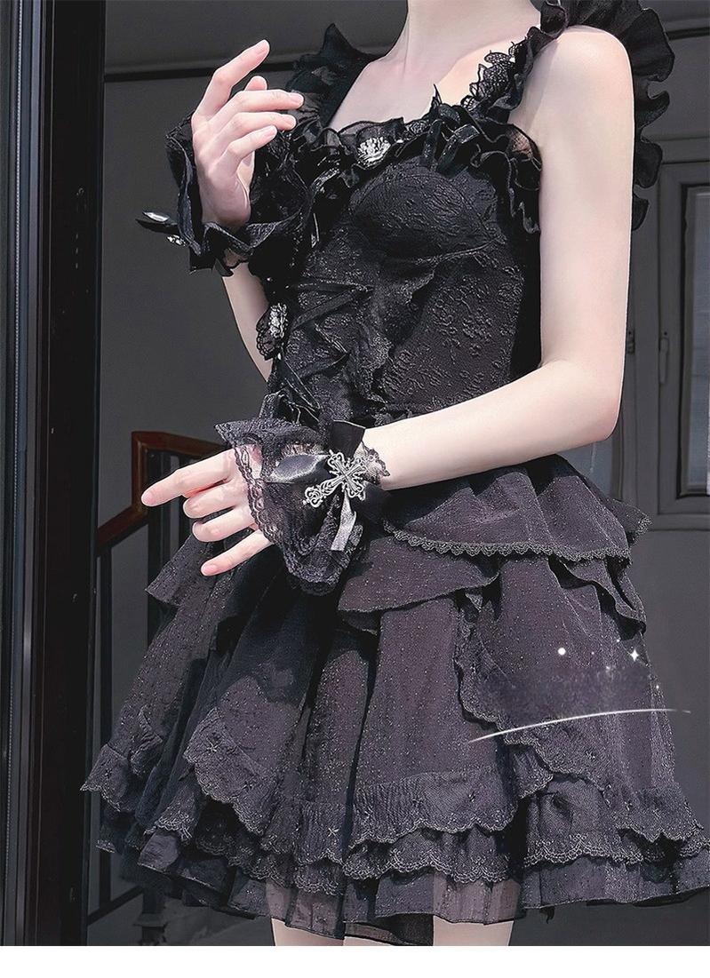 Hua Nai Cat - Gothic Lolita Cuffs with Cross Black and White Hand Sleeve - Image 3