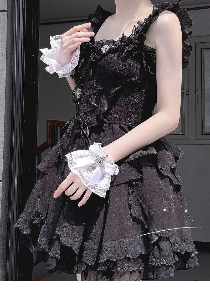 Hua Nai Cat - Gothic Lolita Cuffs with Cross Black and White Hand Sleeve - Image 6