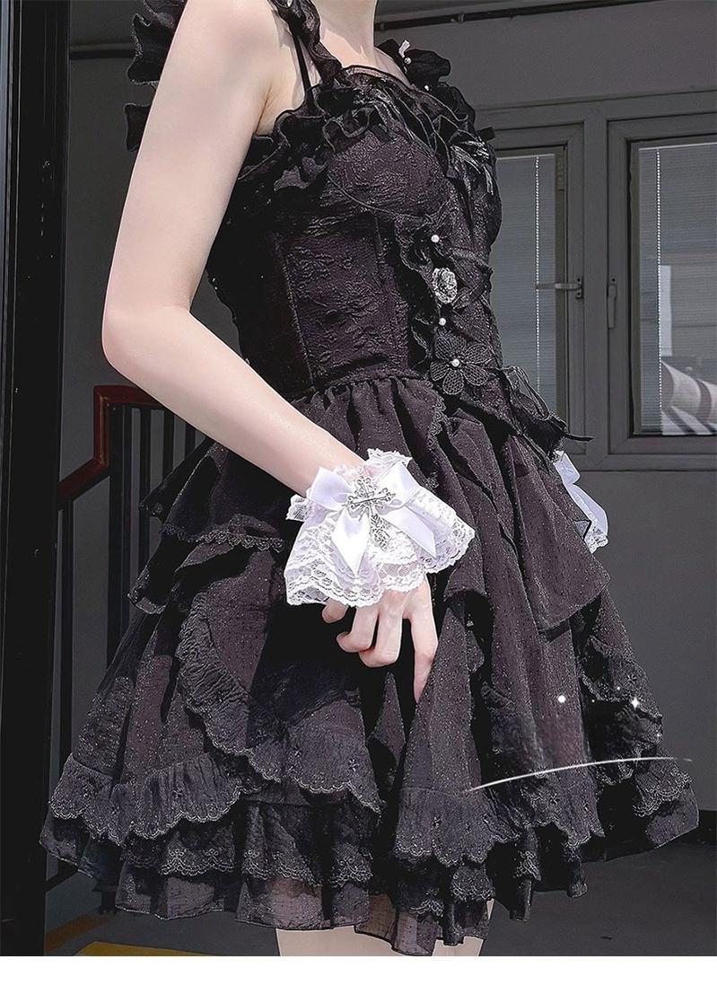Hua Nai Cat - Gothic Lolita Cuffs with Cross Black and White Hand Sleeve - Image 9