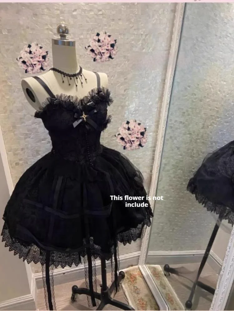 Doujiang - Rose Cage - Gothic Lolita Dress Black Suspender Dress - Image 11