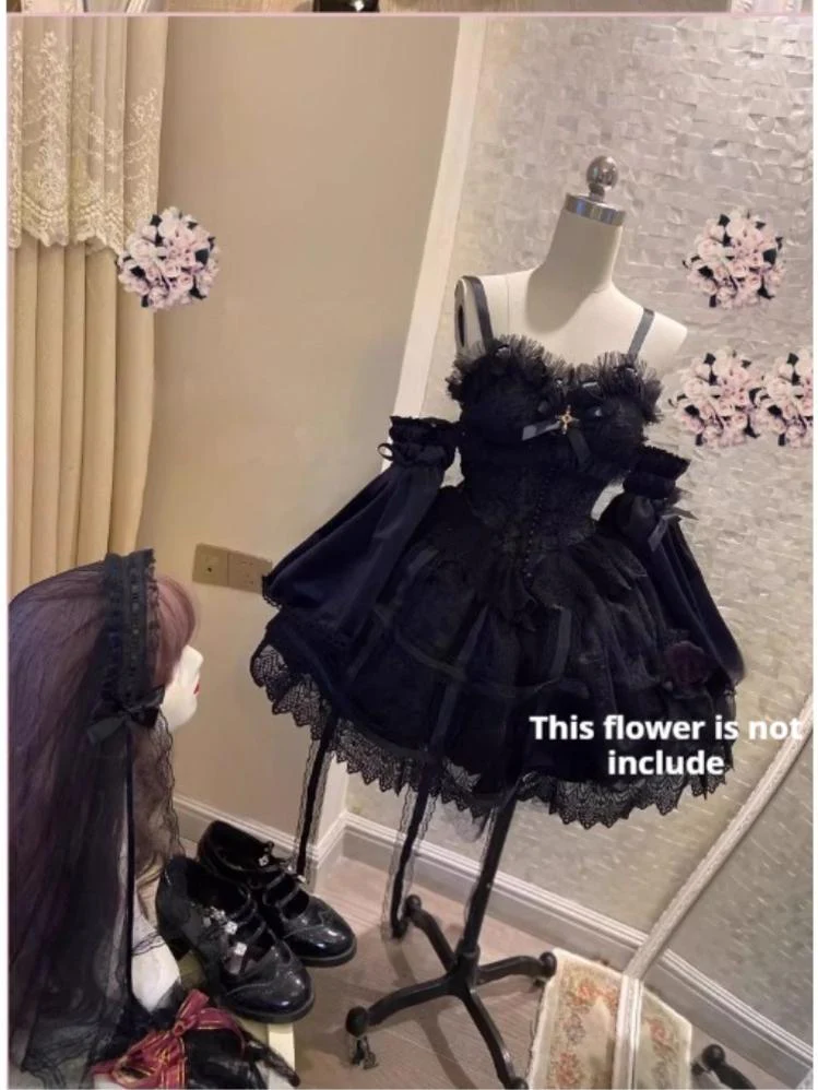 Doujiang - Rose Cage - Gothic Lolita Dress Black Suspender Dress - Image 13