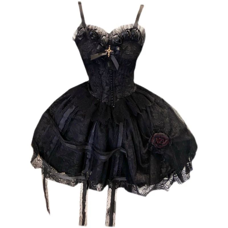 Doujiang - Rose Cage - Gothic Lolita Dress Black Suspender Dress - Image 17