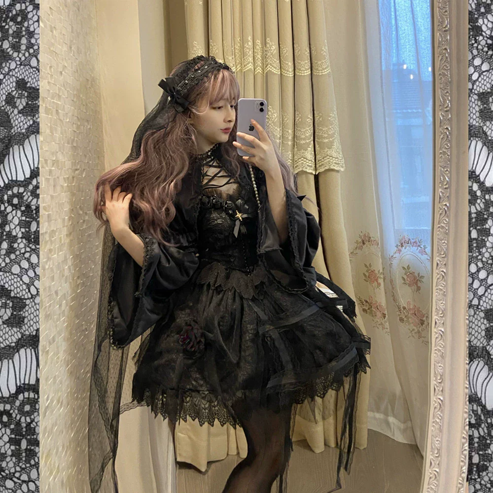 Doujiang - Rose Cage - Gothic Lolita Dress Black Suspender Dress - Image 3