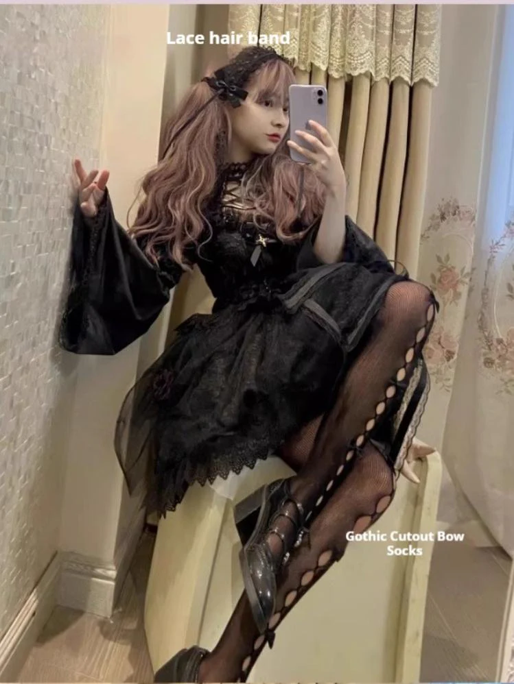 Doujiang - Rose Cage - Gothic Lolita Dress Black Suspender Dress - Image 8