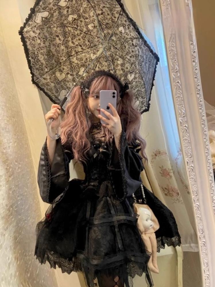 Doujiang - Rose Cage - Gothic Lolita Dress Black Suspender Dress - Image 9