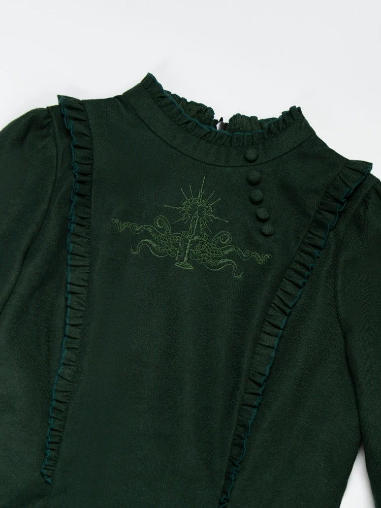 Abyss Clinic - Gothic Lolita Green Dress Set, Embroidery Accent - Image 11