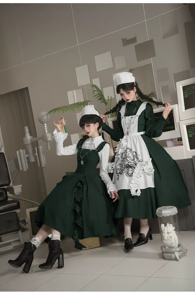Abyss Clinic - Gothic Lolita Green Dress Set, Embroidery Accent - Image 16