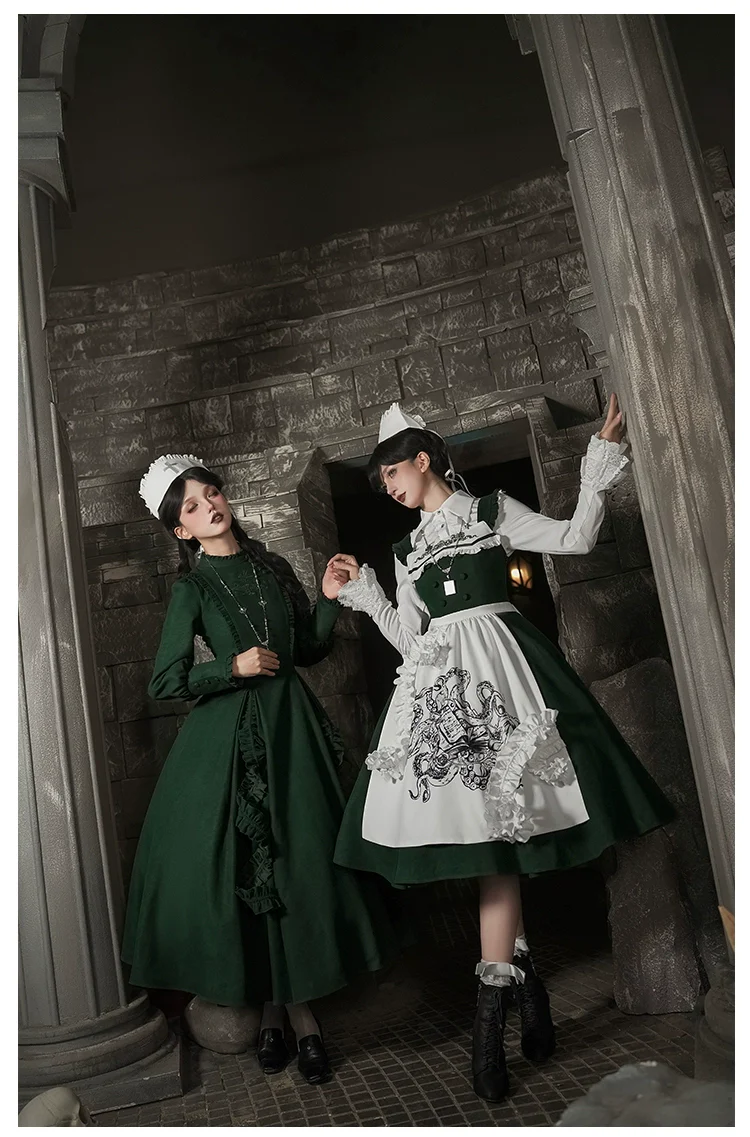 Abyss Clinic - Gothic Lolita Green Dress Set, Embroidery Accent - Image 19