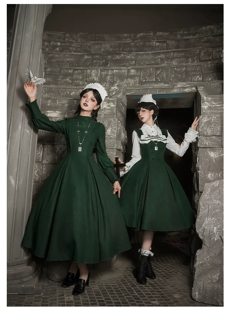 Abyss Clinic - Gothic Lolita Green Dress Set, Embroidery Accent - Image 2