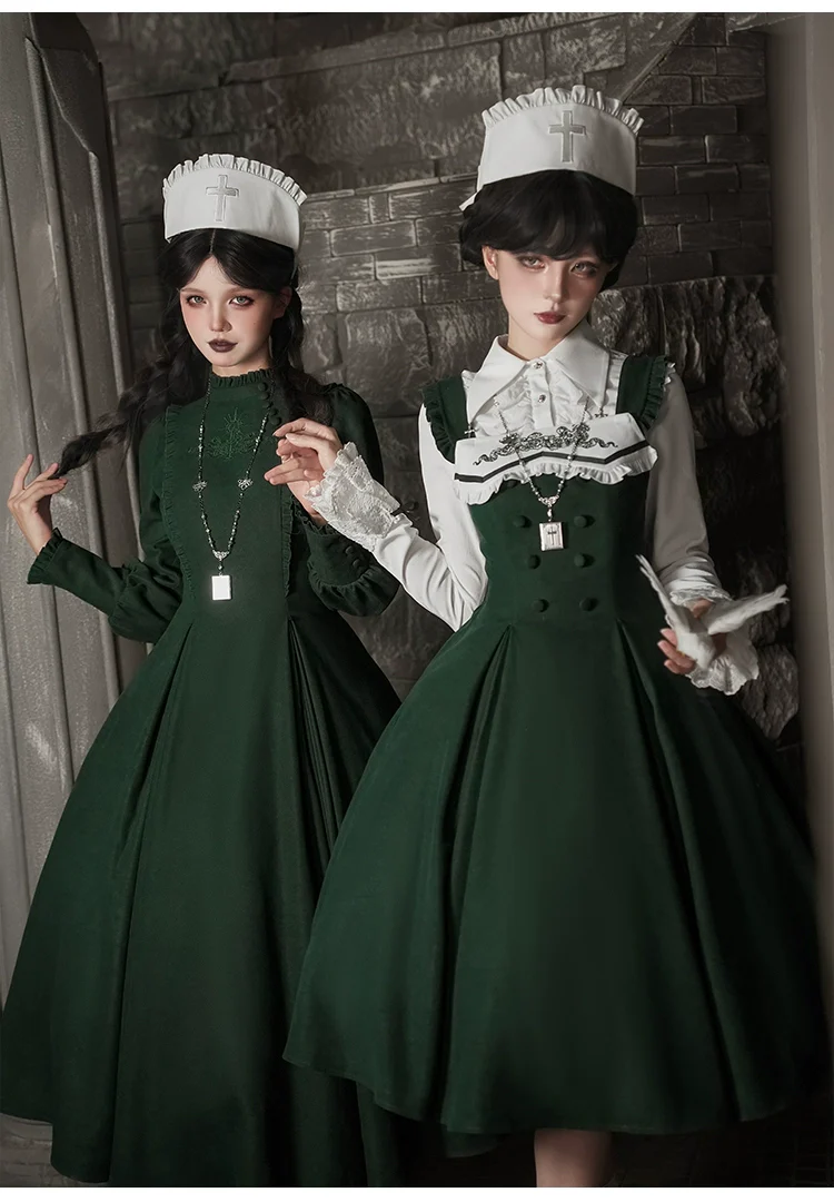 Abyss Clinic - Gothic Lolita Green Dress Set, Embroidery Accent - Image 21