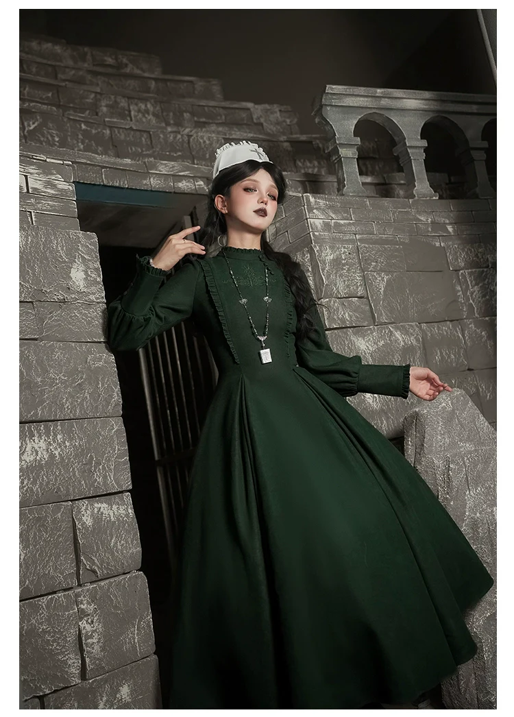 Abyss Clinic - Gothic Lolita Green Dress Set, Embroidery Accent - Image 28