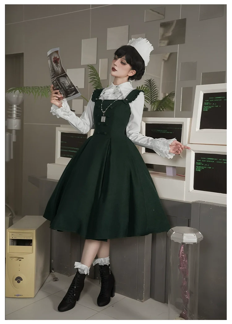 Abyss Clinic - Gothic Lolita Green Dress Set, Embroidery Accent - Image 32