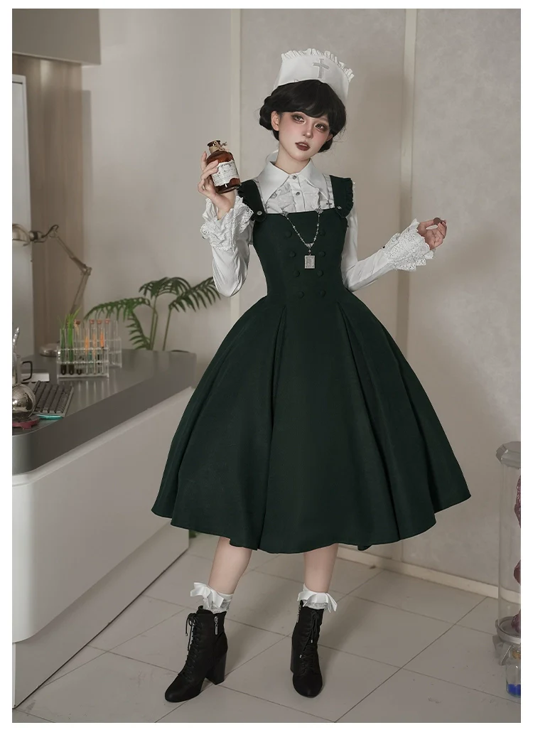 Abyss Clinic - Gothic Lolita Green Dress Set, Embroidery Accent - Image 34