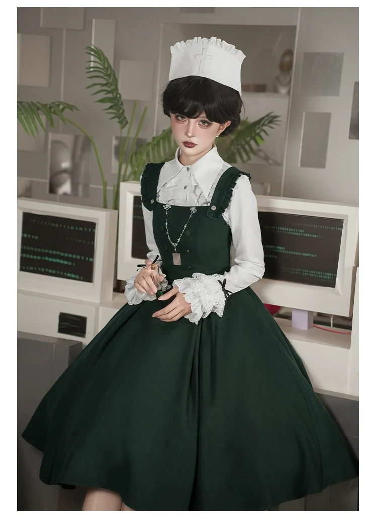 Abyss Clinic - Gothic Lolita Green Dress Set, Embroidery Accent - Image 35