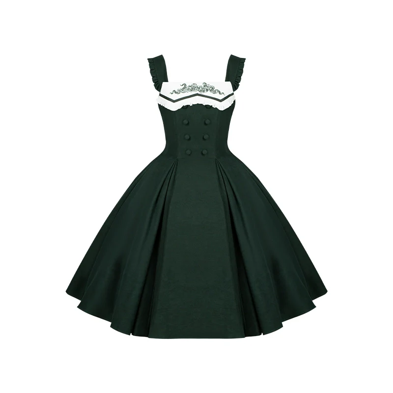 Abyss Clinic - Gothic Lolita Green Dress Set, Embroidery Accent - Image 38