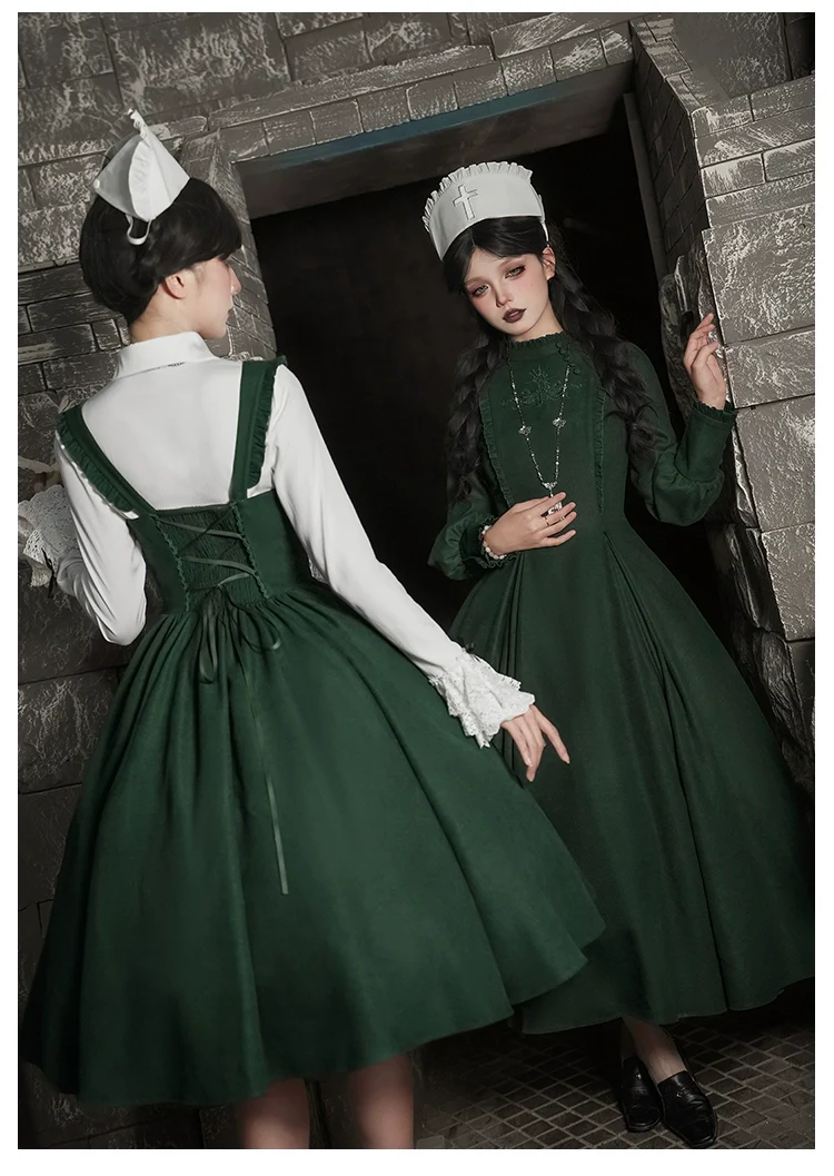 Abyss Clinic - Gothic Lolita Green Dress Set, Embroidery Accent - Image 4