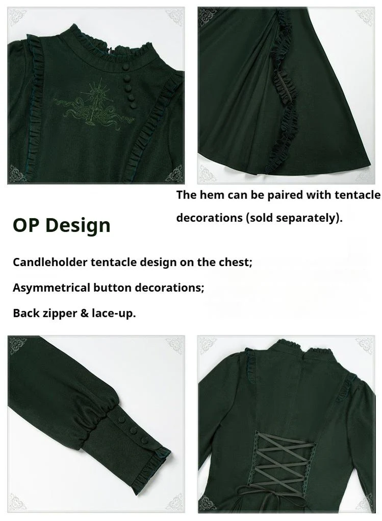 Abyss Clinic - Gothic Lolita Green Dress Set, Embroidery Accent - Image 8