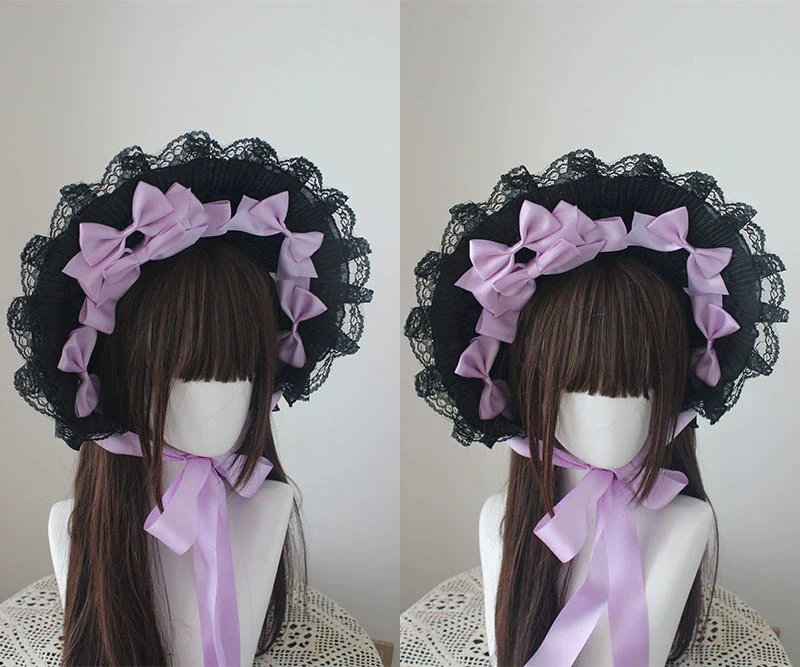 Deer Girl - Gothic Lolita Handmade Bonnet with Bows and Beads - Image 12