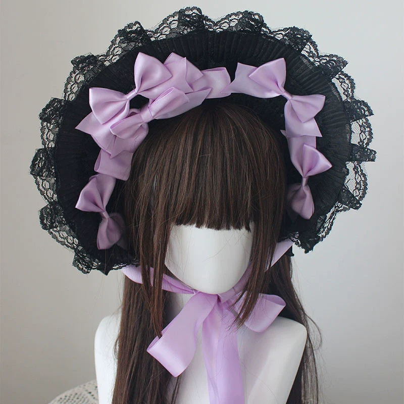 Deer Girl - Gothic Lolita Handmade Bonnet with Bows and Beads - Image 13
