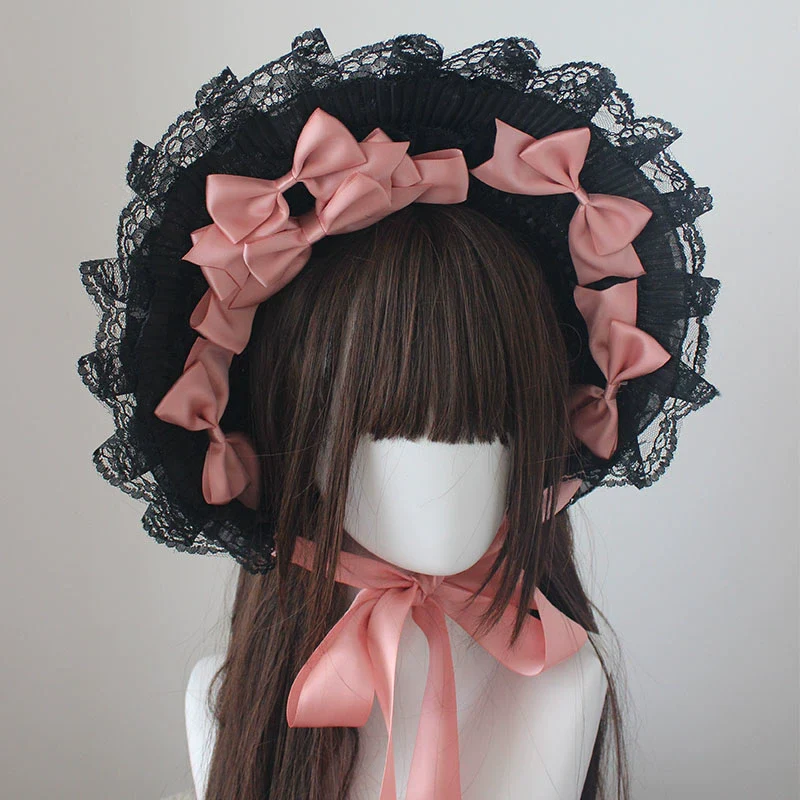Deer Girl - Gothic Lolita Handmade Bonnet with Bows and Beads - Image 17