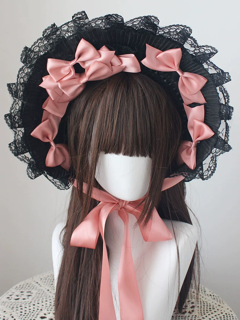 Deer Girl - Gothic Lolita Handmade Bonnet with Bows and Beads - Image 19