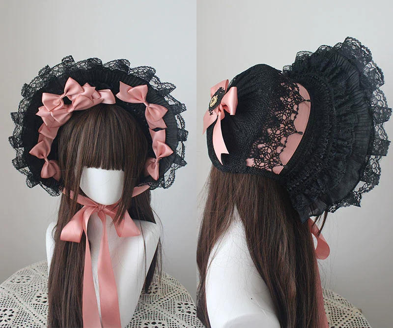 Deer Girl - Gothic Lolita Handmade Bonnet with Bows and Beads - Image 20
