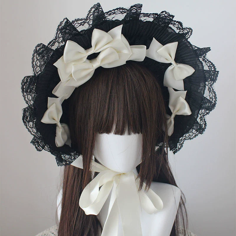 Deer Girl - Gothic Lolita Handmade Bonnet with Bows and Beads - Image 21