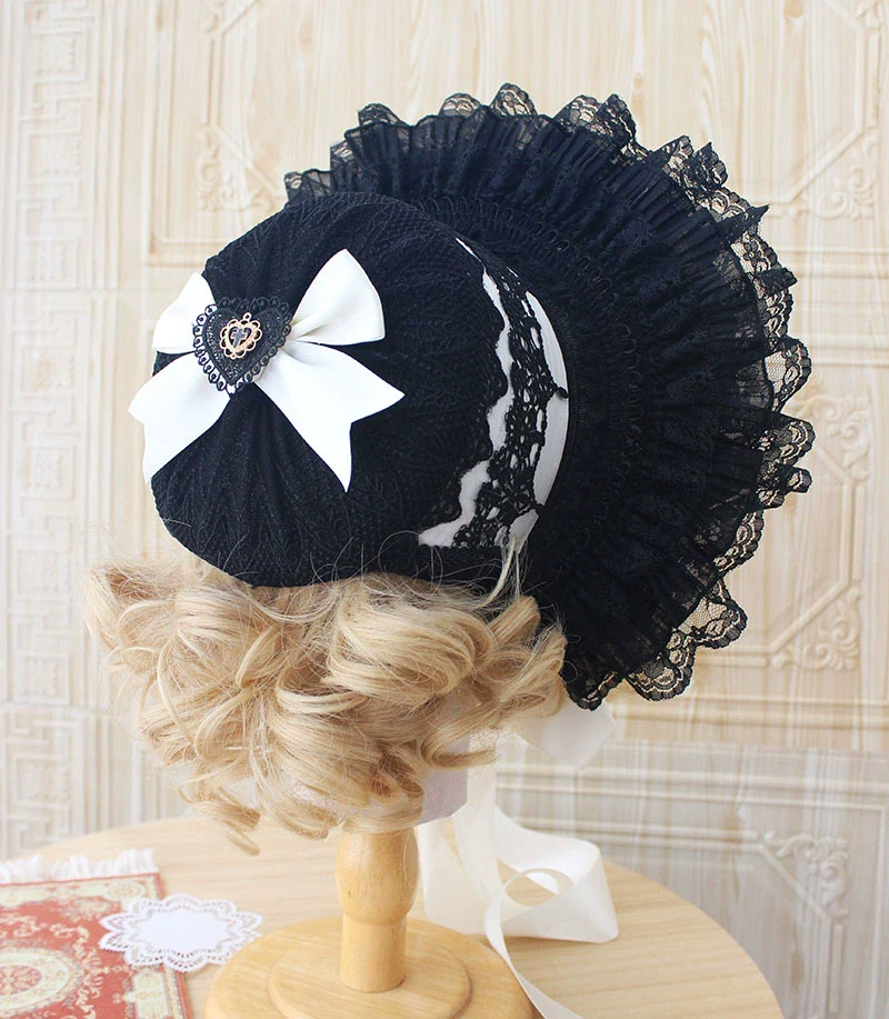 Deer Girl - Gothic Lolita Handmade Bonnet with Bows and Beads - Image 23