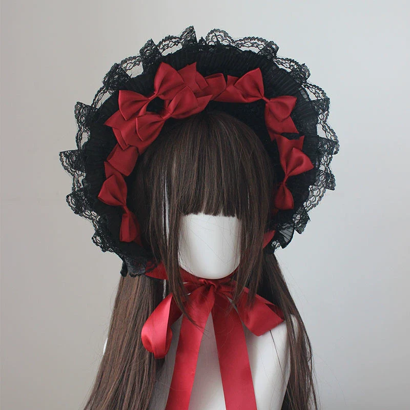 Deer Girl - Gothic Lolita Handmade Bonnet with Bows and Beads - Image 24