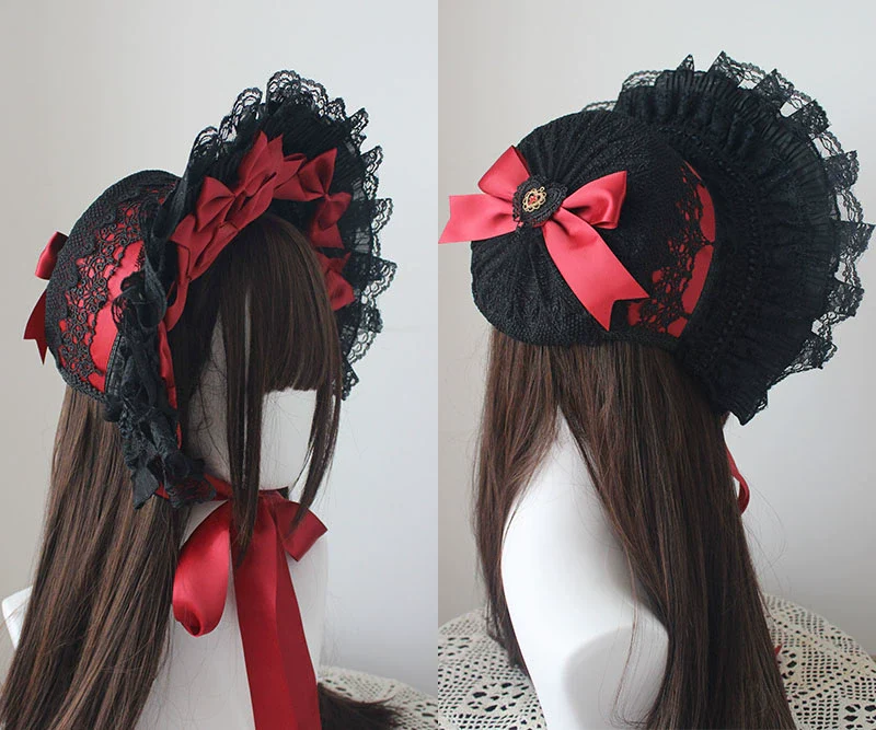 Deer Girl - Gothic Lolita Handmade Bonnet with Bows and Beads - Image 26