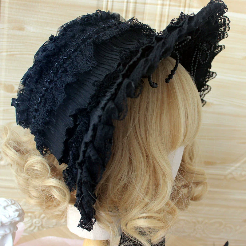 Deer Girl - Gothic Lolita Handmade Bonnet with Bows and Beads - Image 30