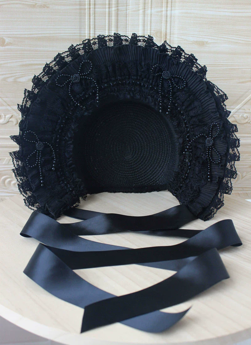 Deer Girl - Gothic Lolita Handmade Bonnet with Bows and Beads - Image 32