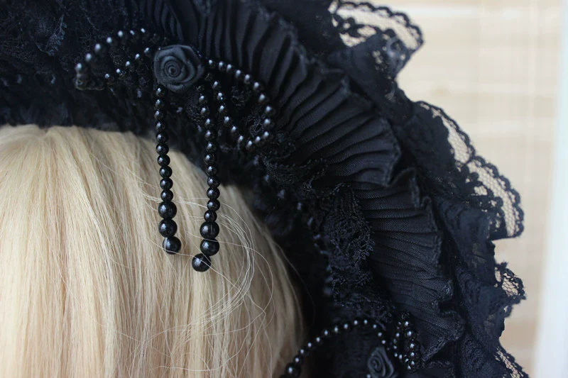 Deer Girl - Gothic Lolita Handmade Bonnet with Bows and Beads - Image 34