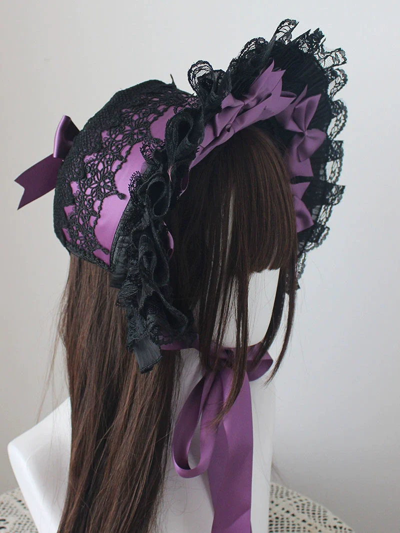 Deer Girl - Gothic Lolita Handmade Bonnet with Bows and Beads - Image 4