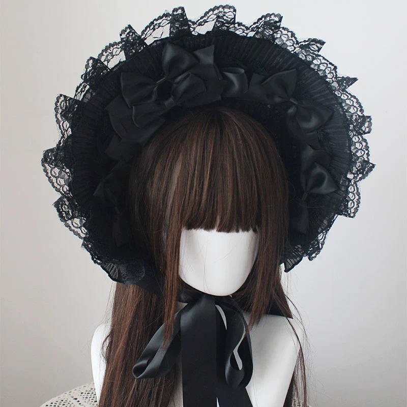 Deer Girl - Gothic Lolita Handmade Bonnet with Bows and Beads - Image 5