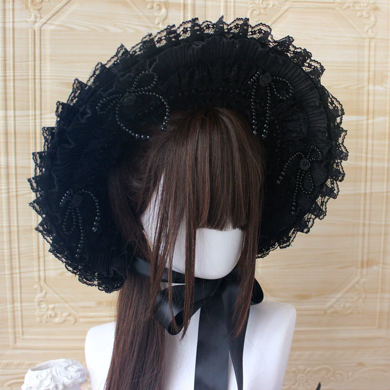Deer Girl - Gothic Lolita Handmade Bonnet with Bows and Beads - Image 6