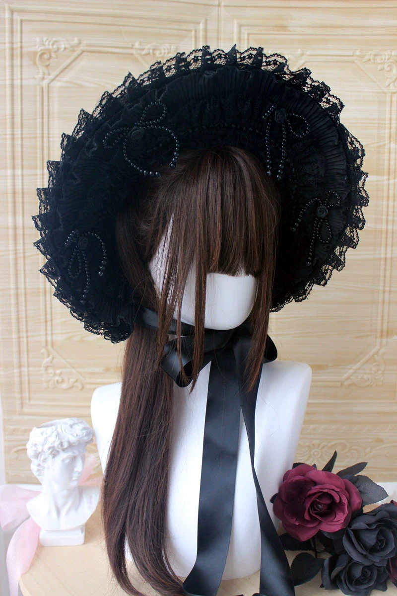 Deer Girl - Gothic Lolita Handmade Bonnet with Bows and Beads - Image 7