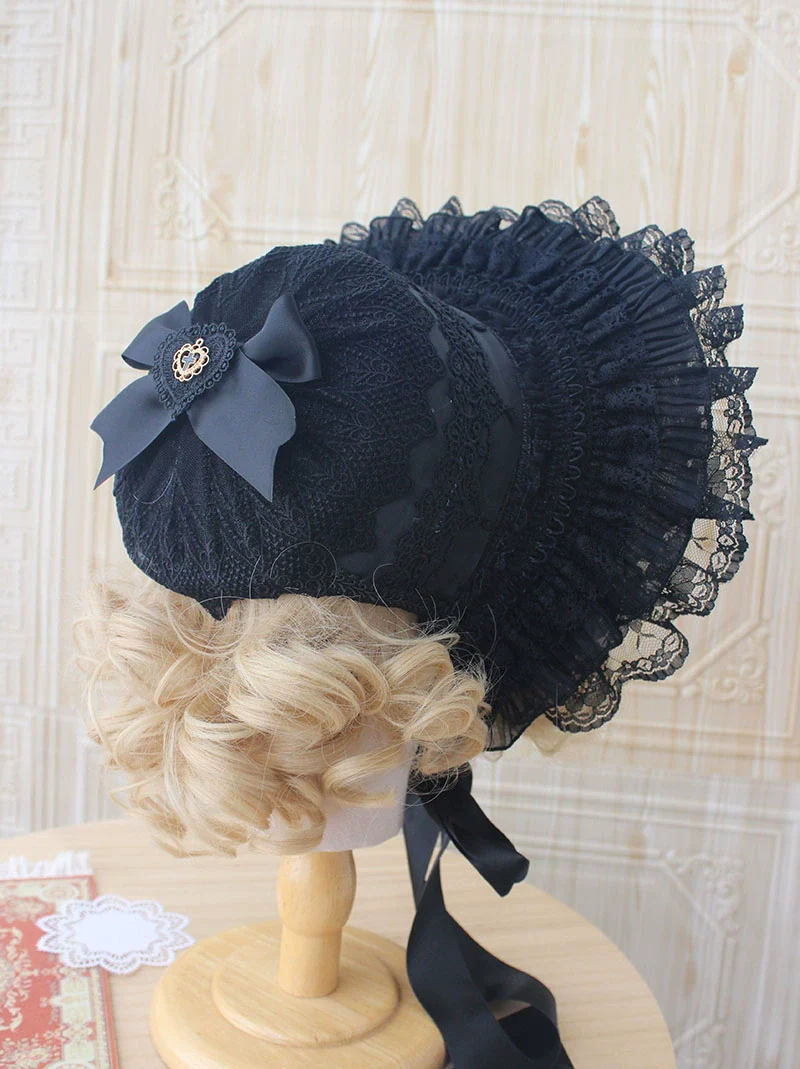 Deer Girl - Gothic Lolita Handmade Bonnet with Bows and Beads - Image 9